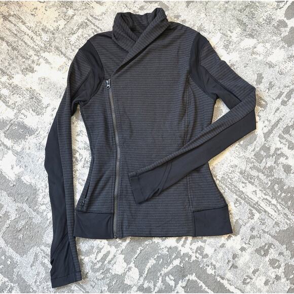 Lululemon Bhakti Yoga Jacket Luon Pique Black Dark Slate / Black Size‎ 6 W4F02S - Picture 1 of 13
